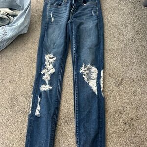 American Eagle Outfitters Dark Blue Distressed Skinny Jeans